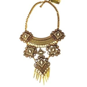 GOLD TRIBAL BIB STATEMENT NECKLACE